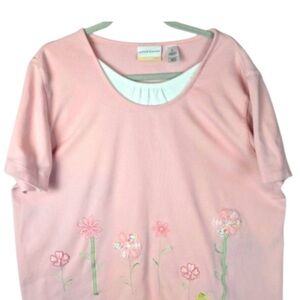 Alfred Dunner Pink Floral Short Sleeve Tee